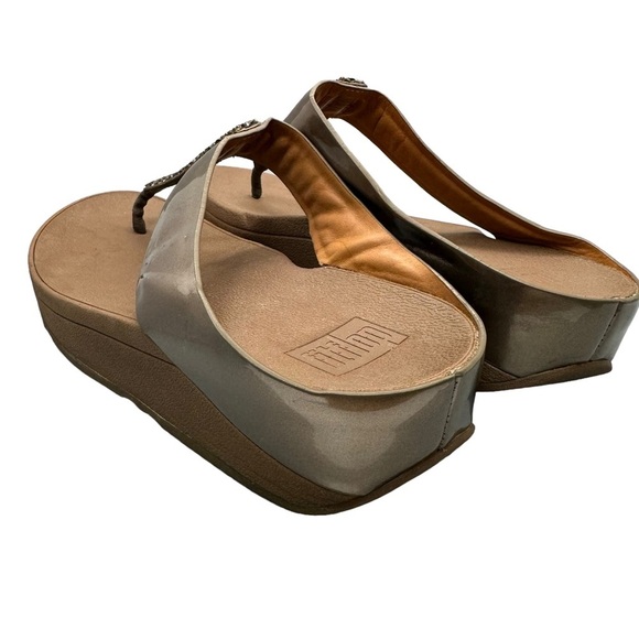 Fitflop Fino Toe-Post Flip Flops Bronze Wedge‎ 9 Style #C89-012 Glitter Studded - Picture 6 of 11